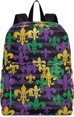 Mardi Gras Carnival Fleur De Lis Polyester Computer Backpack Large Daypack for Business Sport Travel School Bookbags