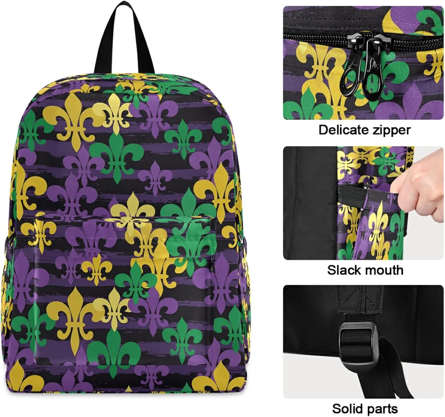 Mardi Gras Carnival Fleur De Lis Polyester Computer Backpack Large Daypack for Business Sport Travel School Bookbags