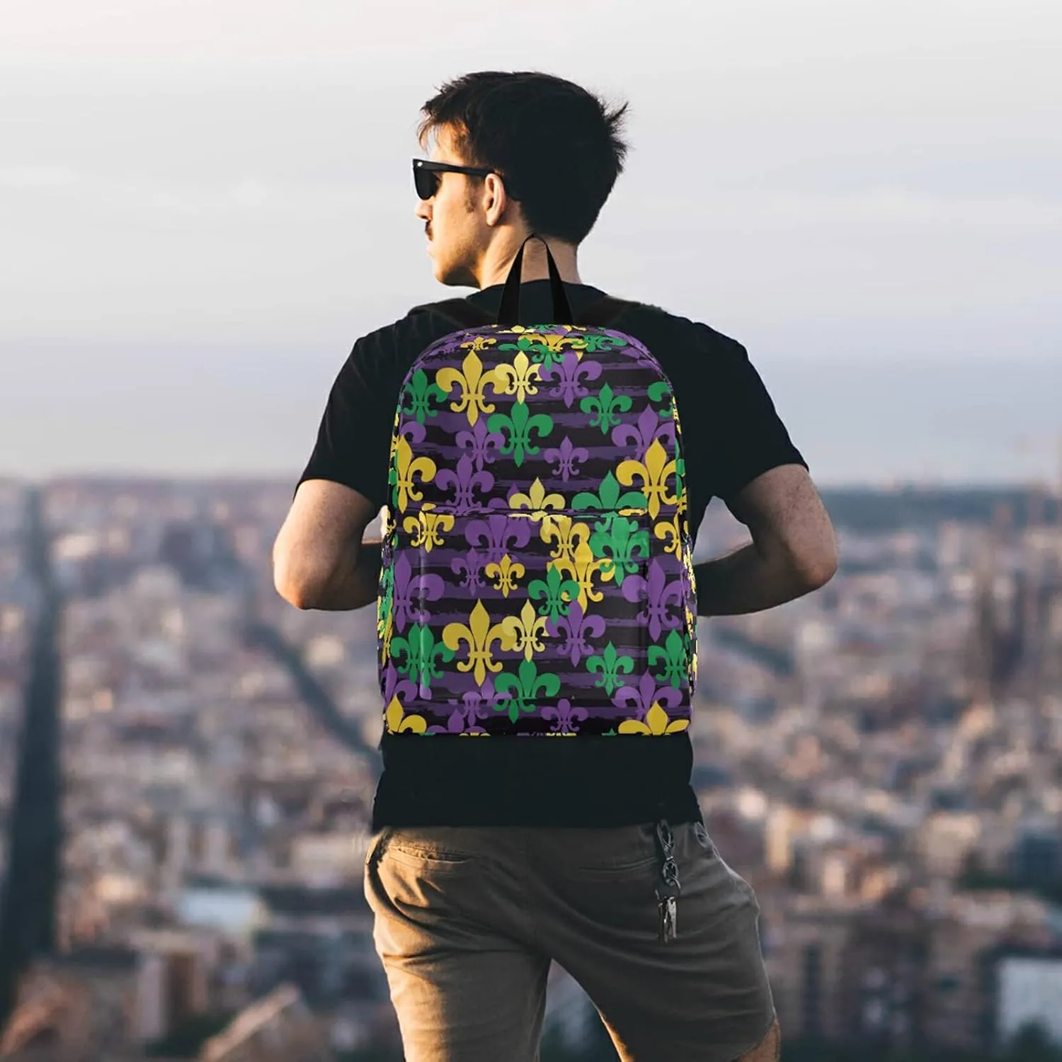 Mardi Gras Carnival Fleur De Lis Polyester Computer Backpack Large Daypack for Business Sport Travel School Bookbags