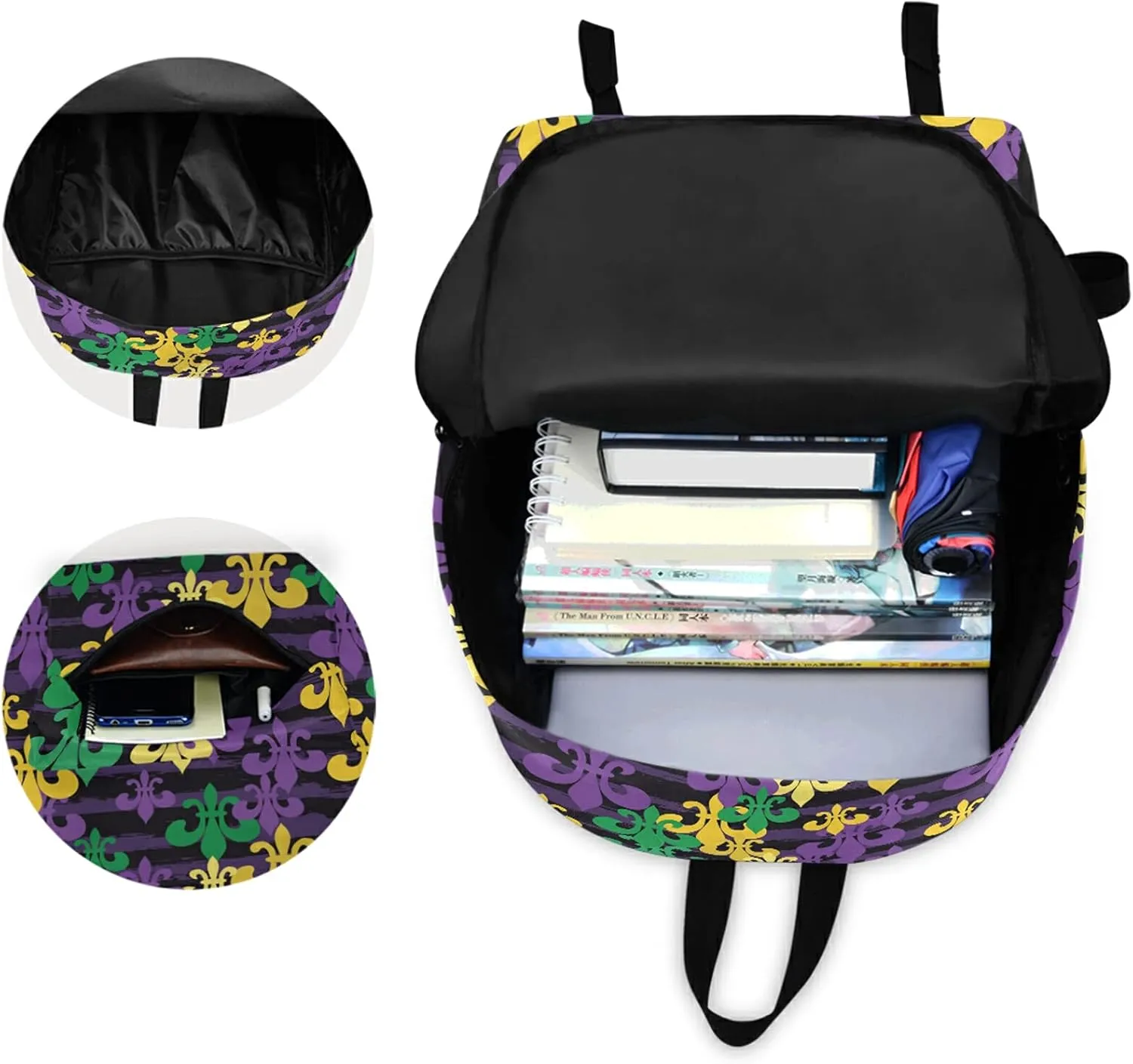 Mardi Gras Carnival Fleur De Lis Polyester Computer Backpack Large Daypack for Business Sport Travel School Bookbags