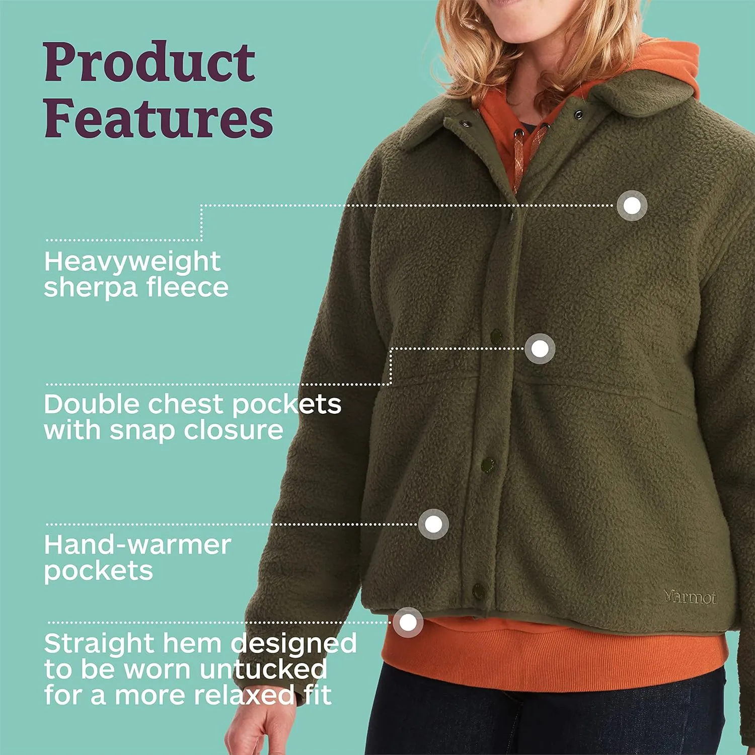 MARMOT Women's Aros Button-Up Jacket - Sherpa Fleece with Retro Style