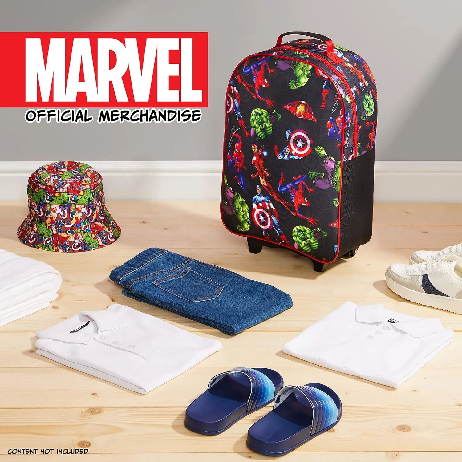 Marvel Kids Suitcase for Boys Foldable Trolley Hand Luggage Bag Carry On Avengers Travel Bag with Wheels Cabin Bag Wheeled Bag with Handle Spiderman Trolley Suitcase Boys (Multicolor Avengers)