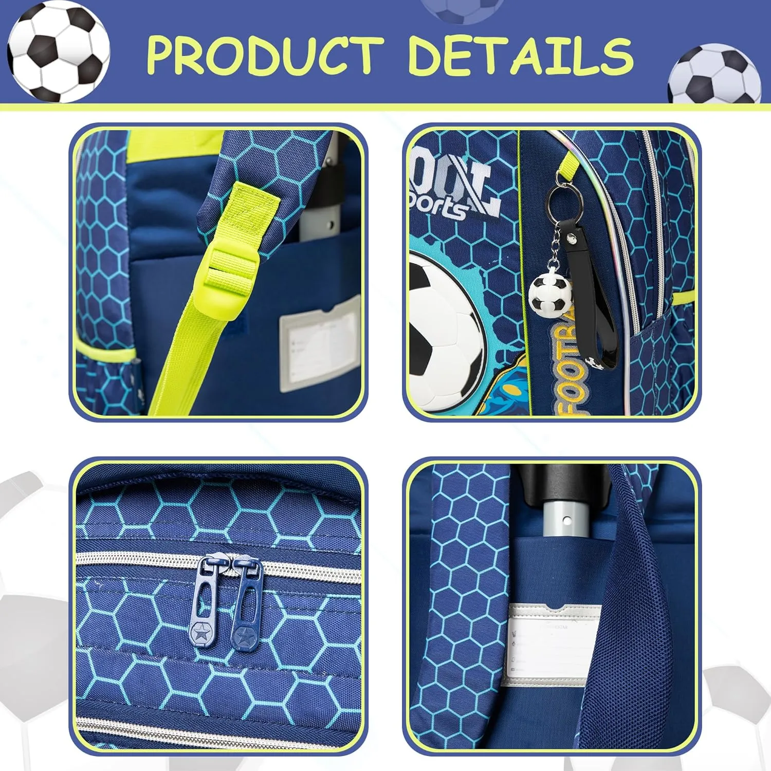 Meetbelify Football Rolling Backpack for Boys 3 in 1 Backpacks with Wheels Kids Suitcase for Boys Travel Luggage with Lunch Box Pencil Case for Elementary Students Back to School Supplies