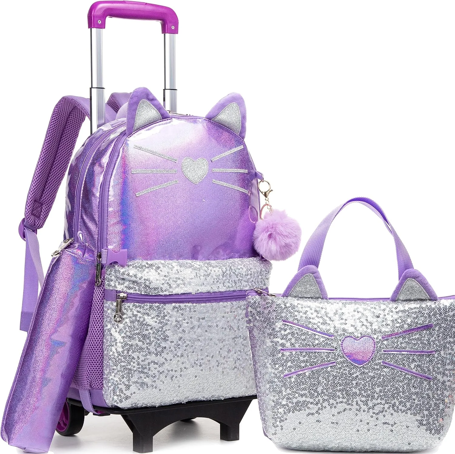 Meetbelify Girls Rolling Backpack Sequin Rolling Backpacks with Wheels for Girls for Elementary School Bag