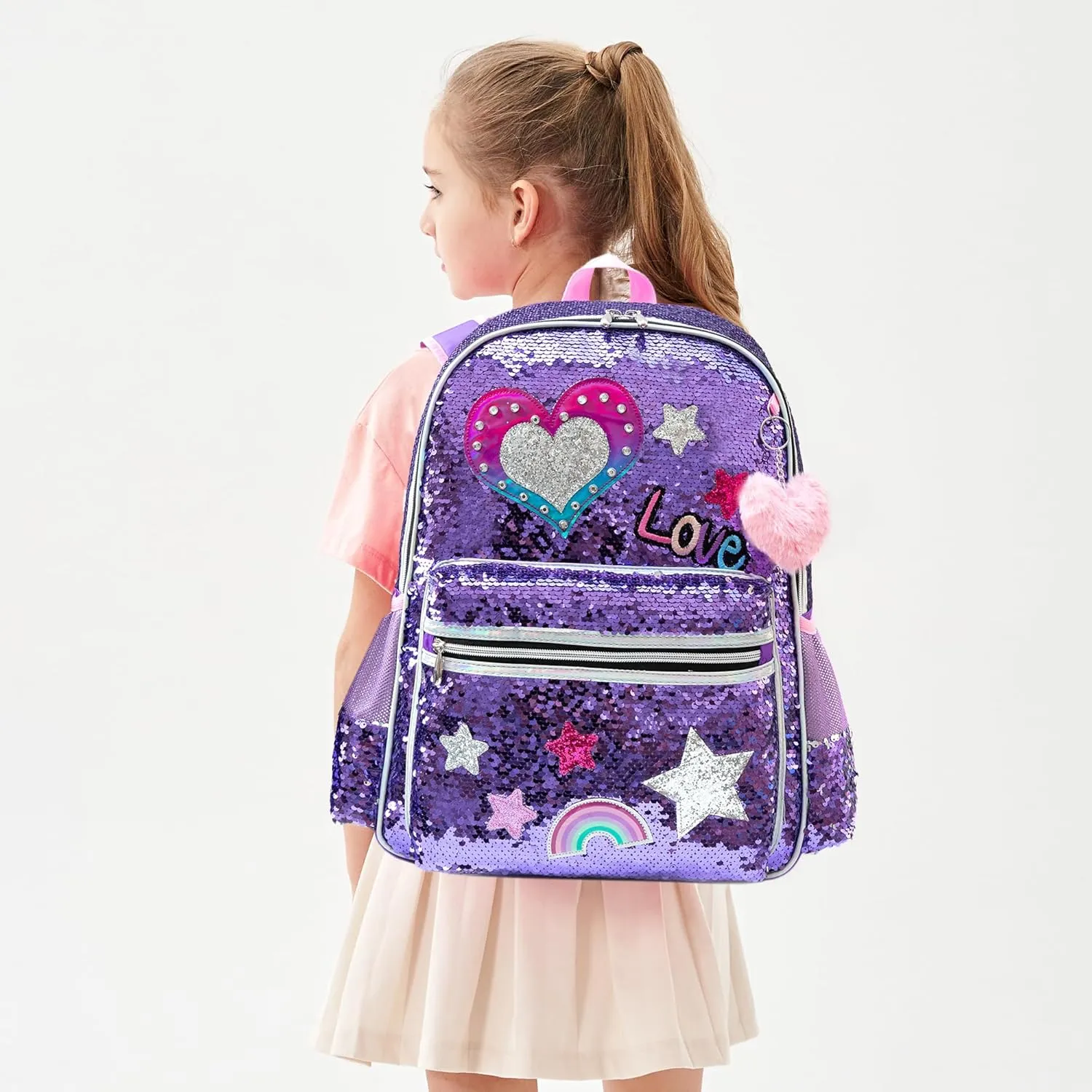 Meetbelify Girls Rolling Backpack Sequin Rolling Backpacks with Wheels for Girls for Elementary School Bag