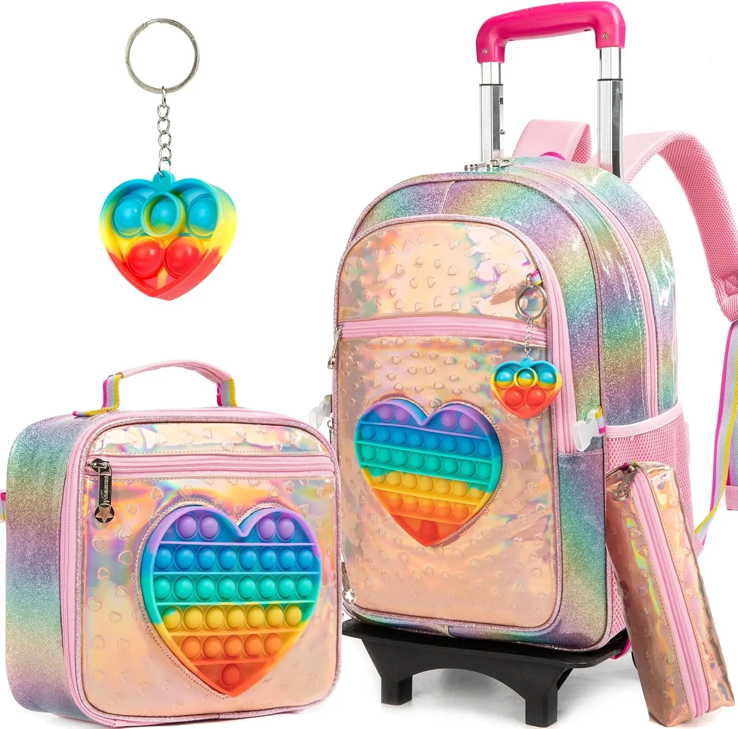 Meetbelify Girls Rolling Backpack Sequin Rolling Backpacks with Wheels for Girls for Elementary School Bag