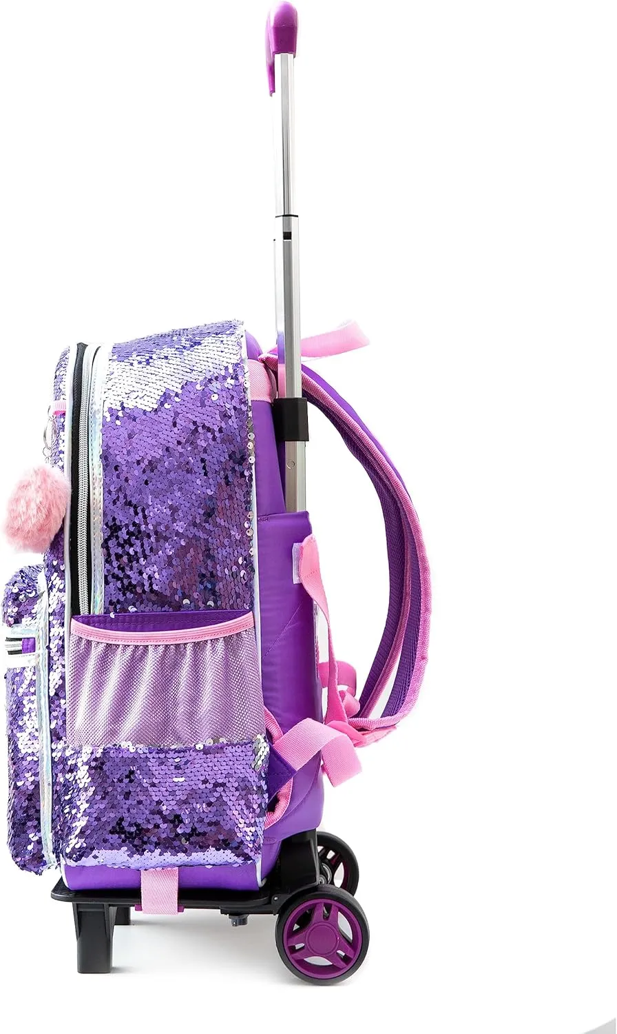Meetbelify Girls Rolling Backpack Sequin Rolling Backpacks with Wheels for Girls for Elementary School Bag