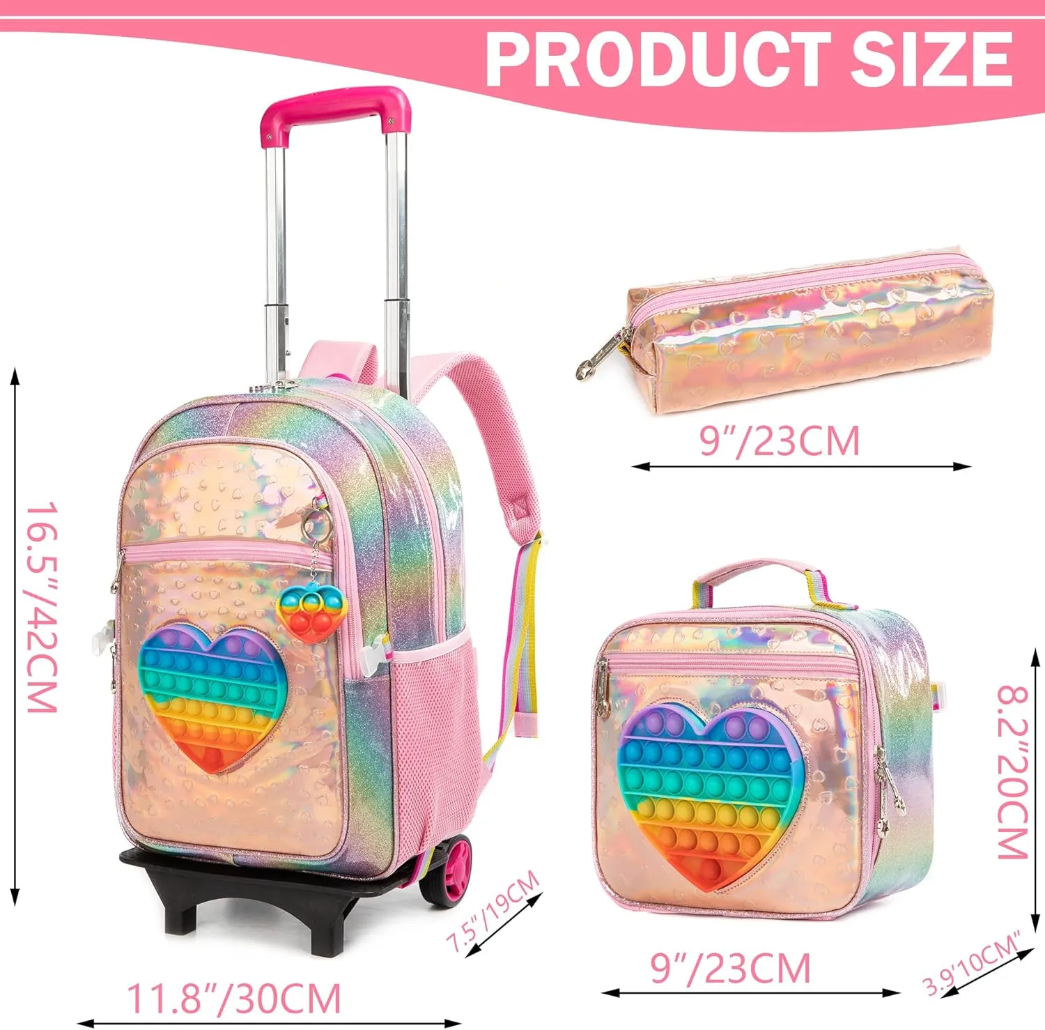 Meetbelify Girls Rolling Backpack Sequin Rolling Backpacks with Wheels for Girls for Elementary School Bag