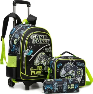 Meetbelify Kids Backpacks with Wheels for Boys Football Rolling Backpack with Lunch Box for Elementary Students Trip Luggage for Boys Ages 6-8