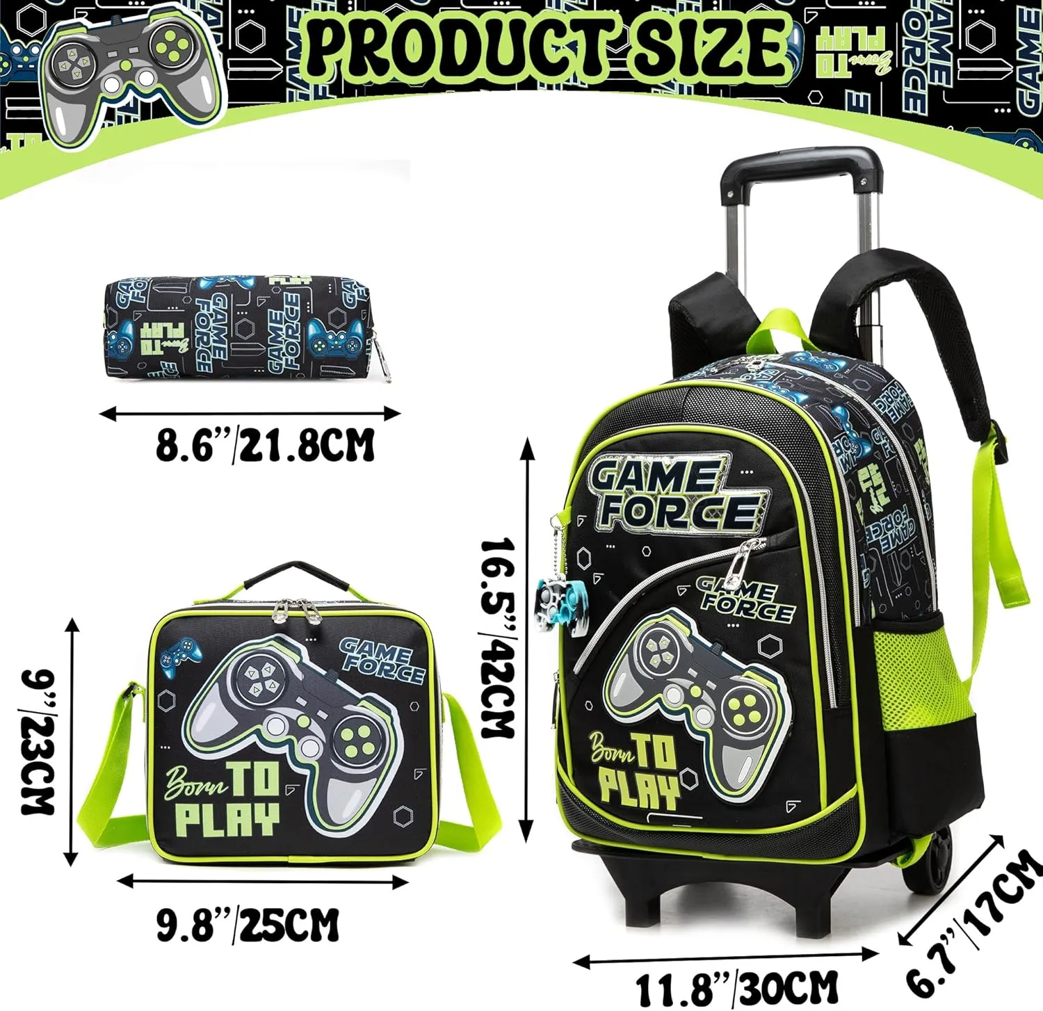 Meetbelify Kids Backpacks with Wheels for Boys Football Rolling Backpack with Lunch Box for Elementary Students Trip Luggage for Boys Ages 6-8