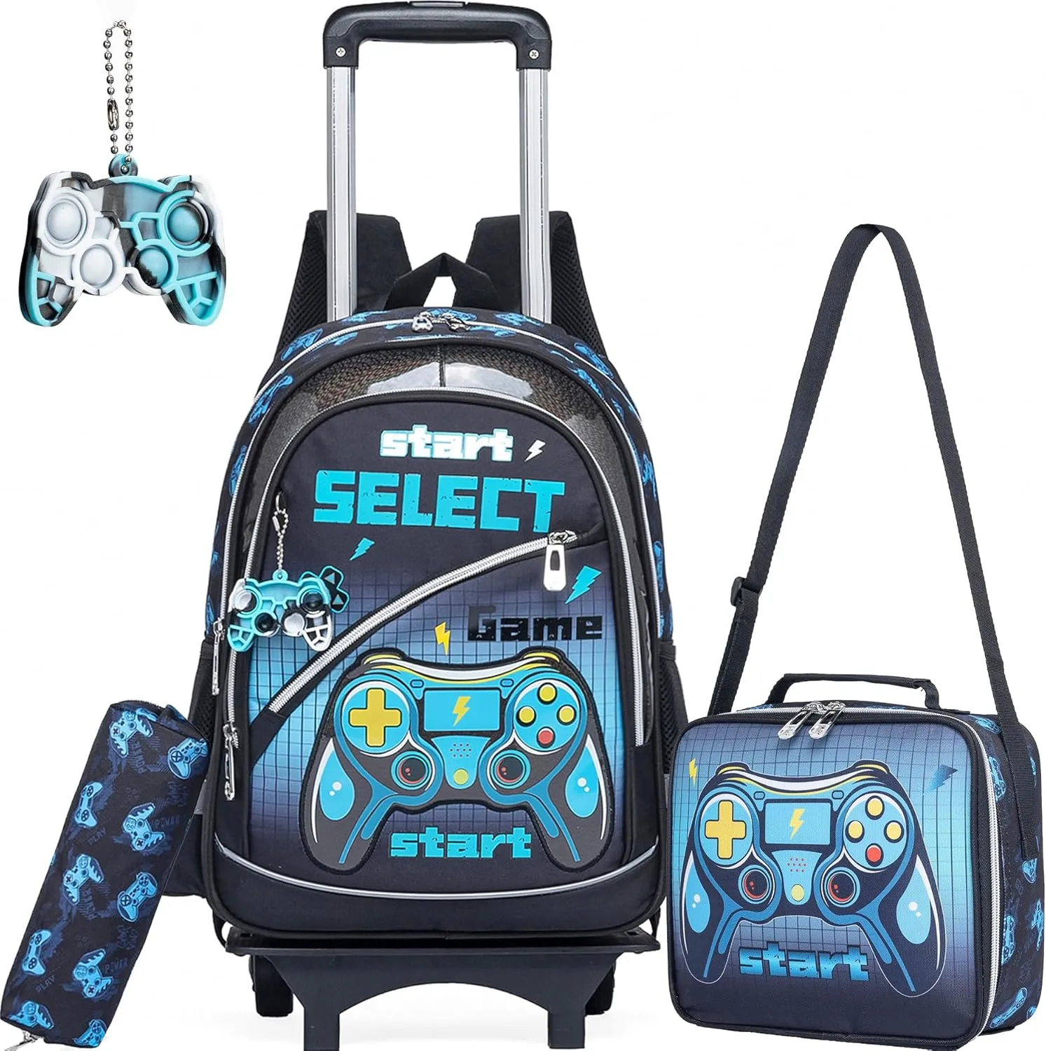 Meetbelify Kids Backpacks with Wheels for Boys Football Rolling Backpack with Lunch Box for Elementary Students Trip Luggage for Boys Ages 6-8