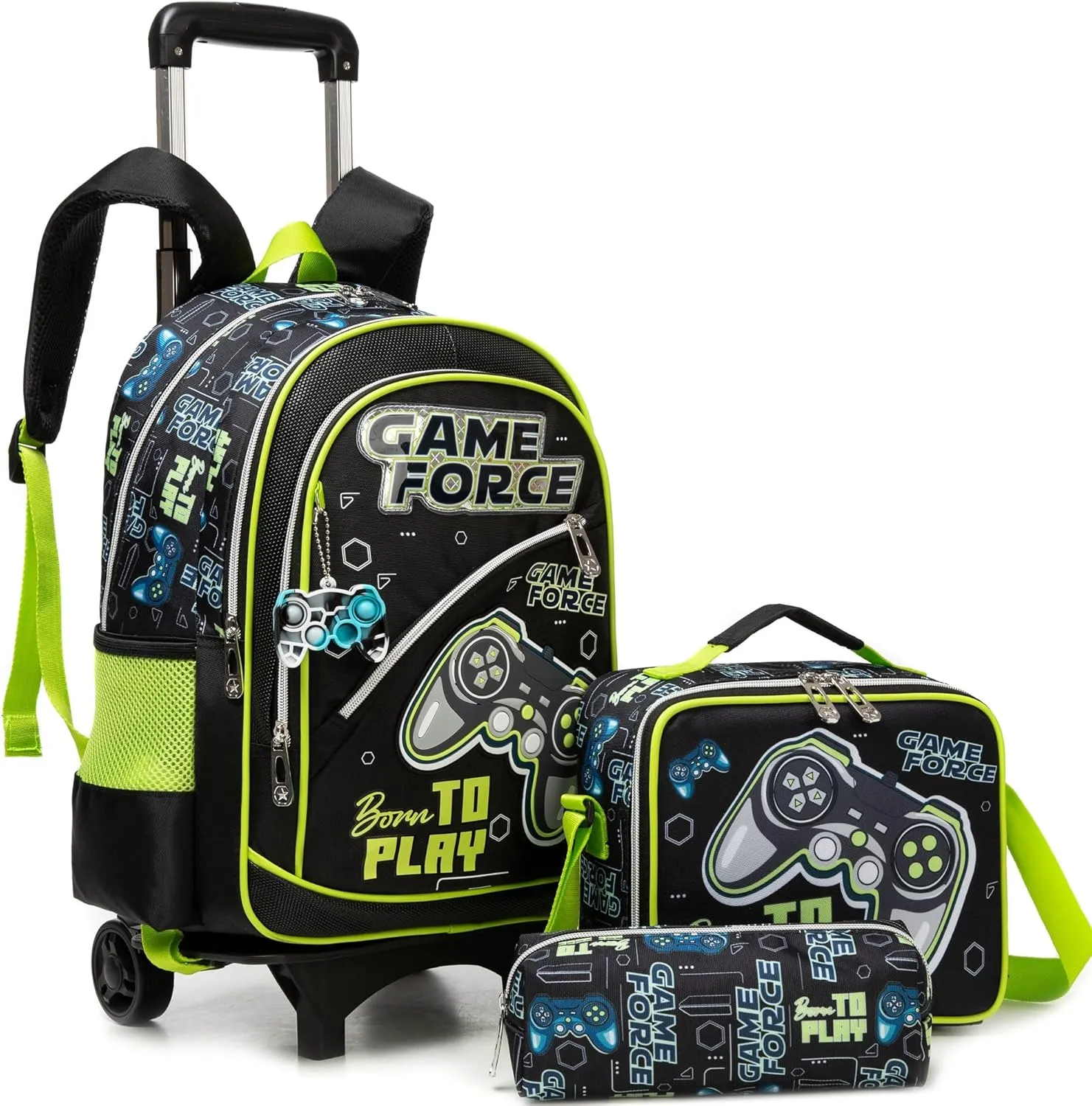 Meetbelify Kids Backpacks with Wheels for Boys Football Rolling Backpack with Lunch Box for Elementary Students Trip Luggage for Boys Ages 6-8