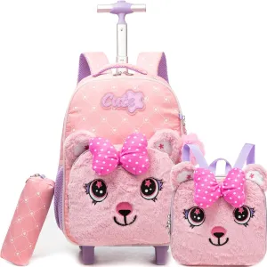 Meetbelify Kids Backpacks with Wheels for Girls Rolling Backpack with Lunch Box for Elementary Preschool Students Travel Suitcase Trip Luggage for Girls Ages 6-8