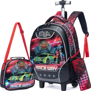 Meetbelify Kids Rolling Backpack with Wheels for Boys Rolling Backpacks with Lunch Box for Elementary School Students 3 in 1 Travel Luggage Carry on Suitcase for Boys Age 8-10