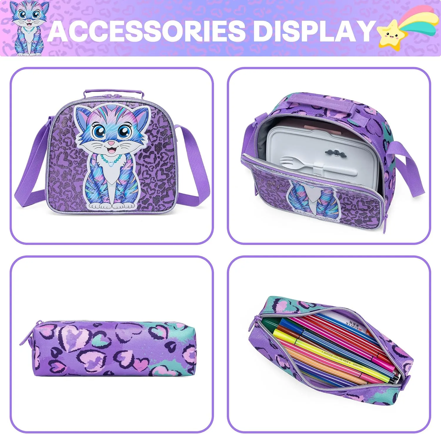 Meetbelify Rolling Backpack for Girls Backpacks with Wheels for Elementary Preschool Students 3 in 1 Carry on Travel Luggage Kids Suitcase with Lunch Box Pencil Case for Girls Age 8-10