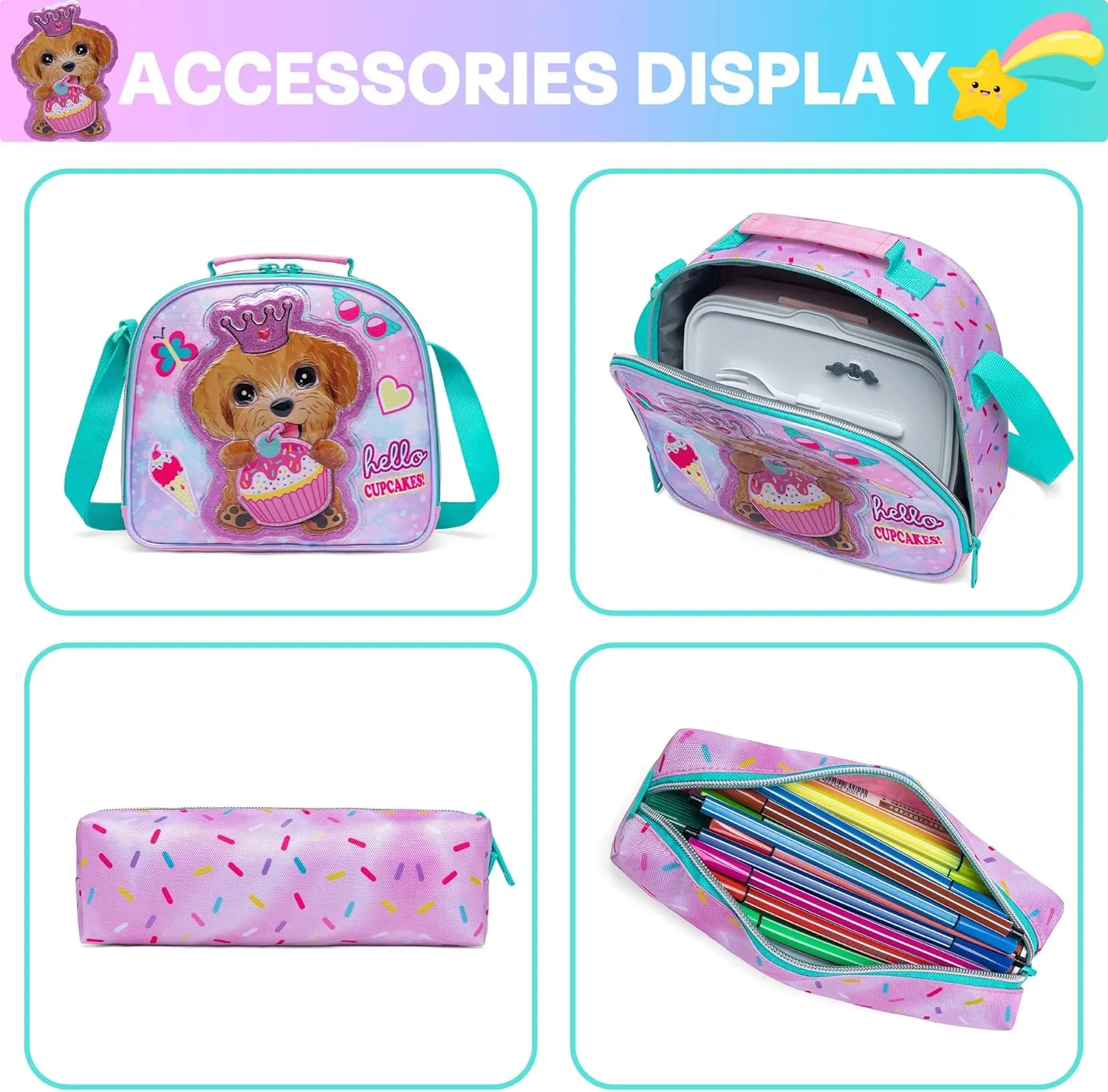 Meetbelify Rolling Backpack for Girls Backpacks with Wheels for Elementary Preschool Students 3 in 1 Carry on Travel Luggage Kids Suitcase with Lunch Box Pencil Case for Girls Age 8-10