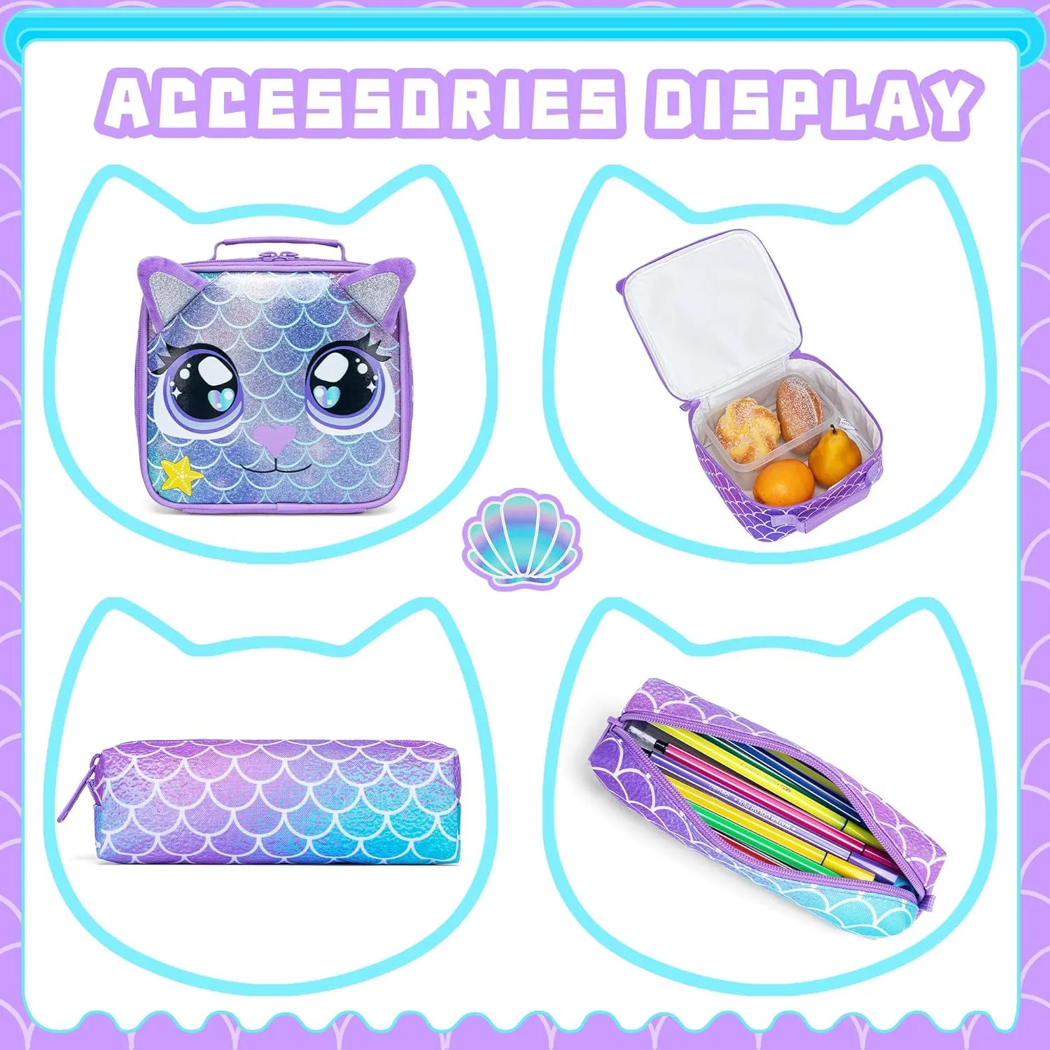 Meetbelify Rolling Backpack for Girls Backpacks with Wheels for Elementary School Students Kids 3 in 1 Travel Luggage Suitcase with Lunch Box Pencil Case for Girls Age 8-10