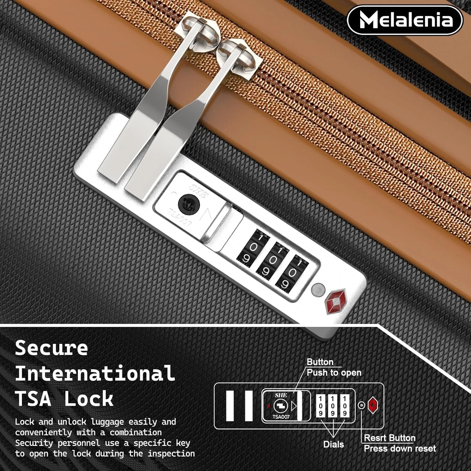 Melalenia Luggage Sets 7 Piece Suitcase Set, Hard Shell Carry on Luggage Travel Suitcases with Spinner Wheels and TSA Lock, Lightweight Luggage Set for Women, Black Brown