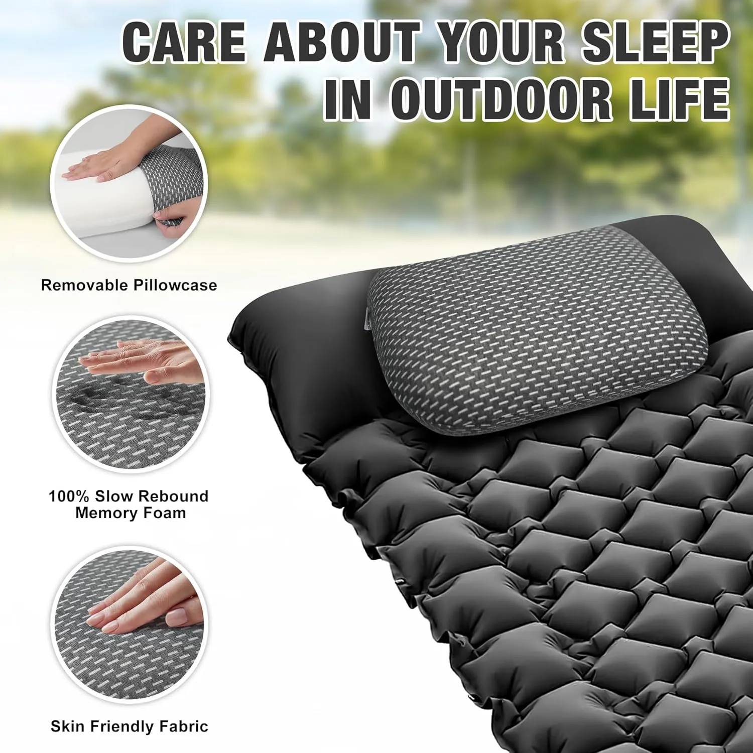Memory Foam Camping Pillow, Portable Travel Pillow with Breathable Detachable Pillowcase, Compact & Lightweight for Camping, Hiking, Backpacking, Airplane Travel, Includes Storage Bag