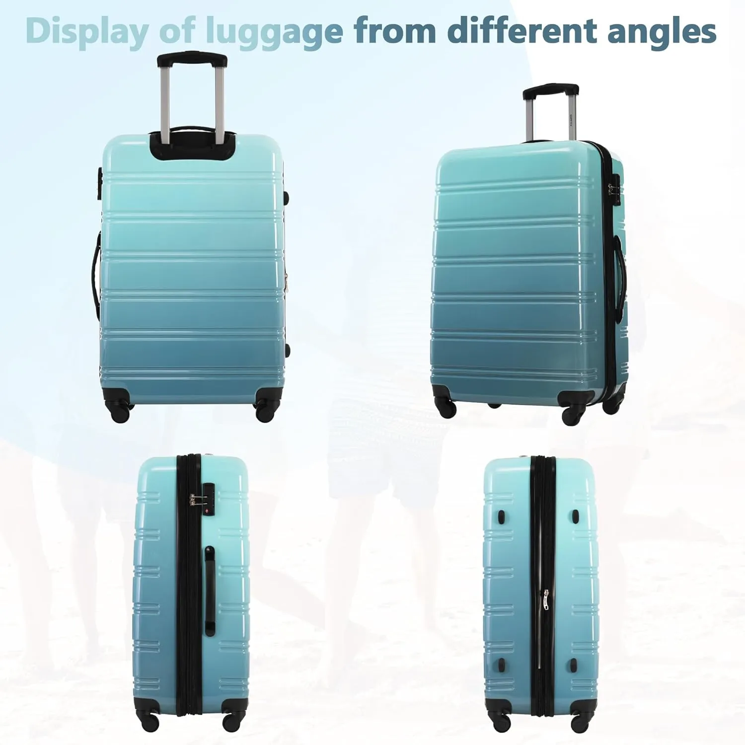 Merax 3 Piece Luggage Sets, Hardside Expandable Luggages Spinner Multicolor Suitcase with TSA Lock Lightweight Rolling Carry on Luggage 20inch 24inch 28inch,Gradient Gray Blue
