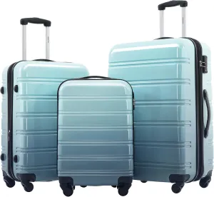 Merax 3 Piece Luggage Sets, Hardside Expandable Luggages Spinner Multicolor Suitcase with TSA Lock Lightweight Rolling Carry on Luggage 20inch 24inch 28inch,Gradient Gray Blue
