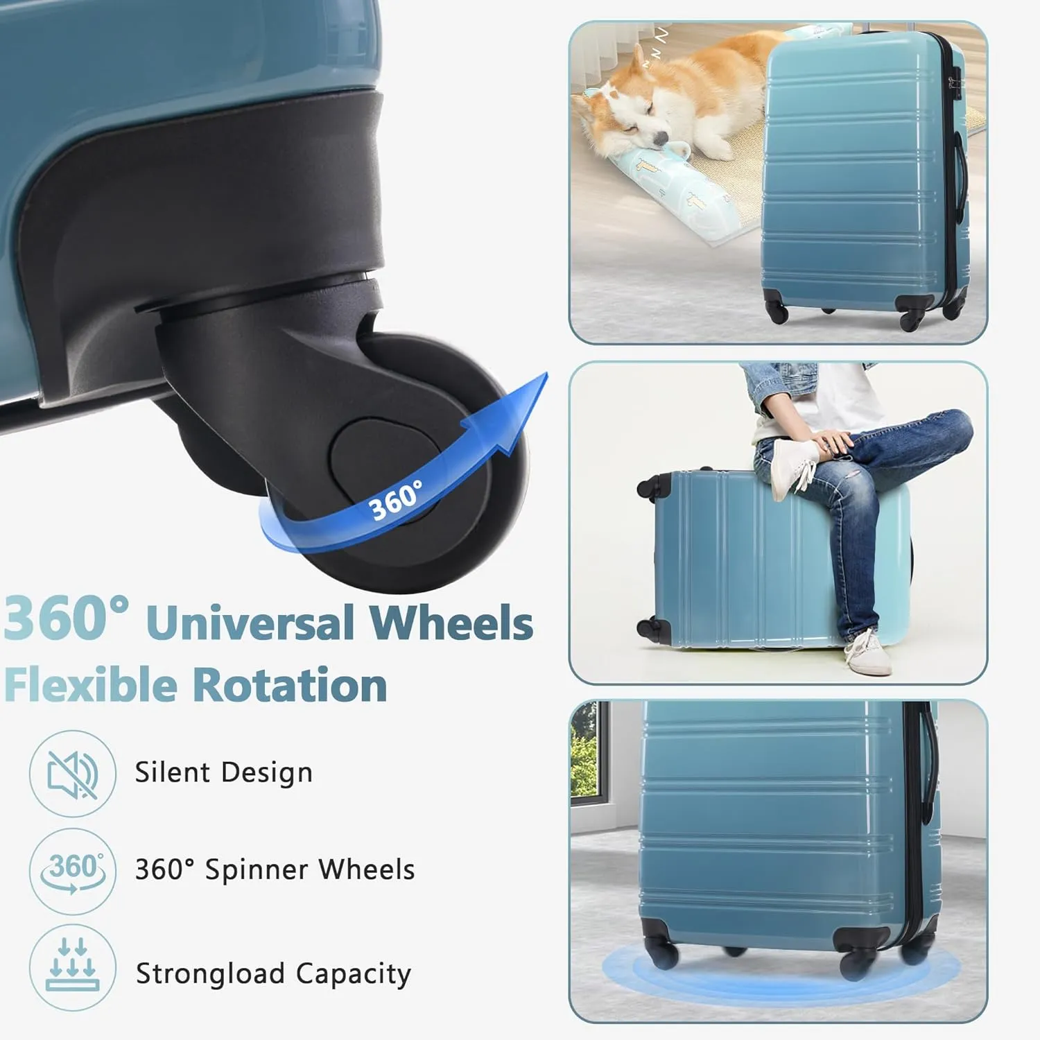 Merax 3 Piece Luggage Sets, Hardside Expandable Luggages Spinner Multicolor Suitcase with TSA Lock Lightweight Rolling Carry on Luggage 20inch 24inch 28inch,Gradient Gray Blue