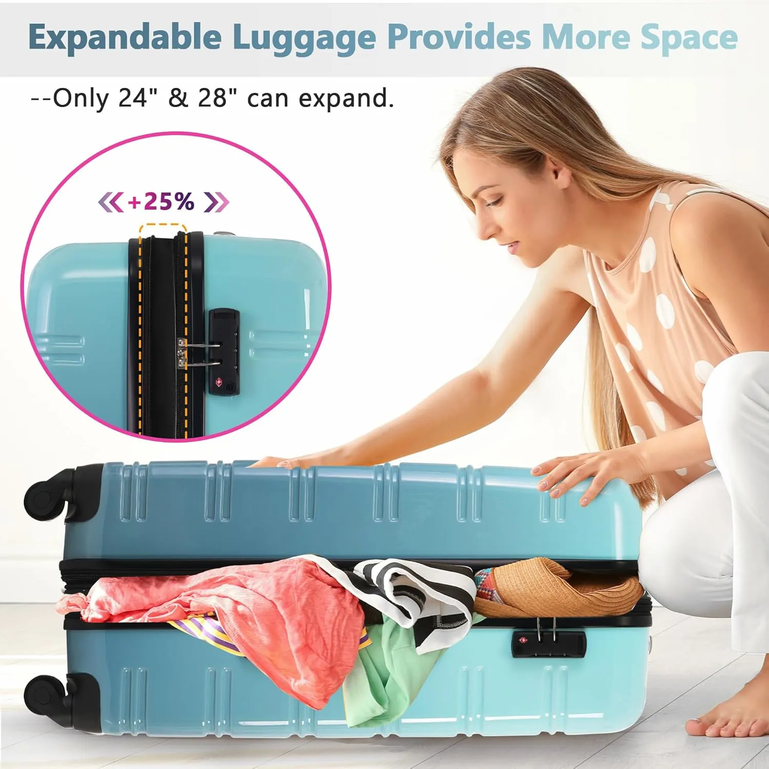 Merax 3 Piece Luggage Sets, Hardside Expandable Luggages Spinner Multicolor Suitcase with TSA Lock Lightweight Rolling Carry on Luggage 20inch 24inch 28inch,Gradient Gray Blue