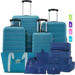 Merax Luggage Set, 13 Piece Suitcase Set with Travel Bag, 16 20 24 28 Inches Carry on Luggage with TSA Lock Expandable,Hard Case Suitcases with Spinner Wheels,Blue