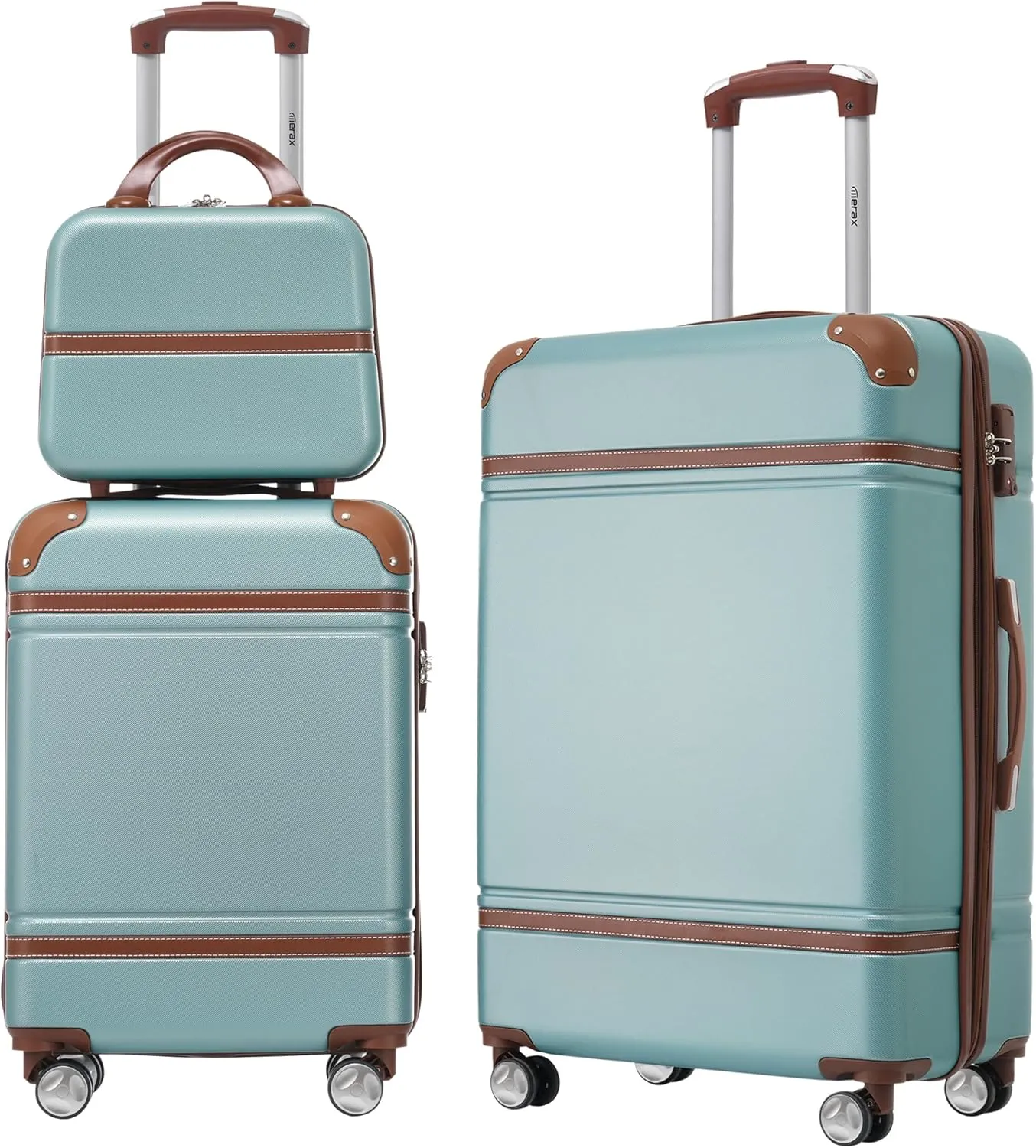 Merax Luggage Set, 2 Piece Luggage with Cosmetic Case, Vintage Hardcase Suitcase with Wheels, Expandable Luggage Airline Approved(Blue Green,20" 24")