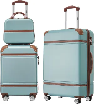 Merax Luggage Set, 2 Piece Luggage with Cosmetic Case, Vintage Hardcase Suitcase with Wheels, Expandable Luggage Airline Approved(Blue Green,20" 24")