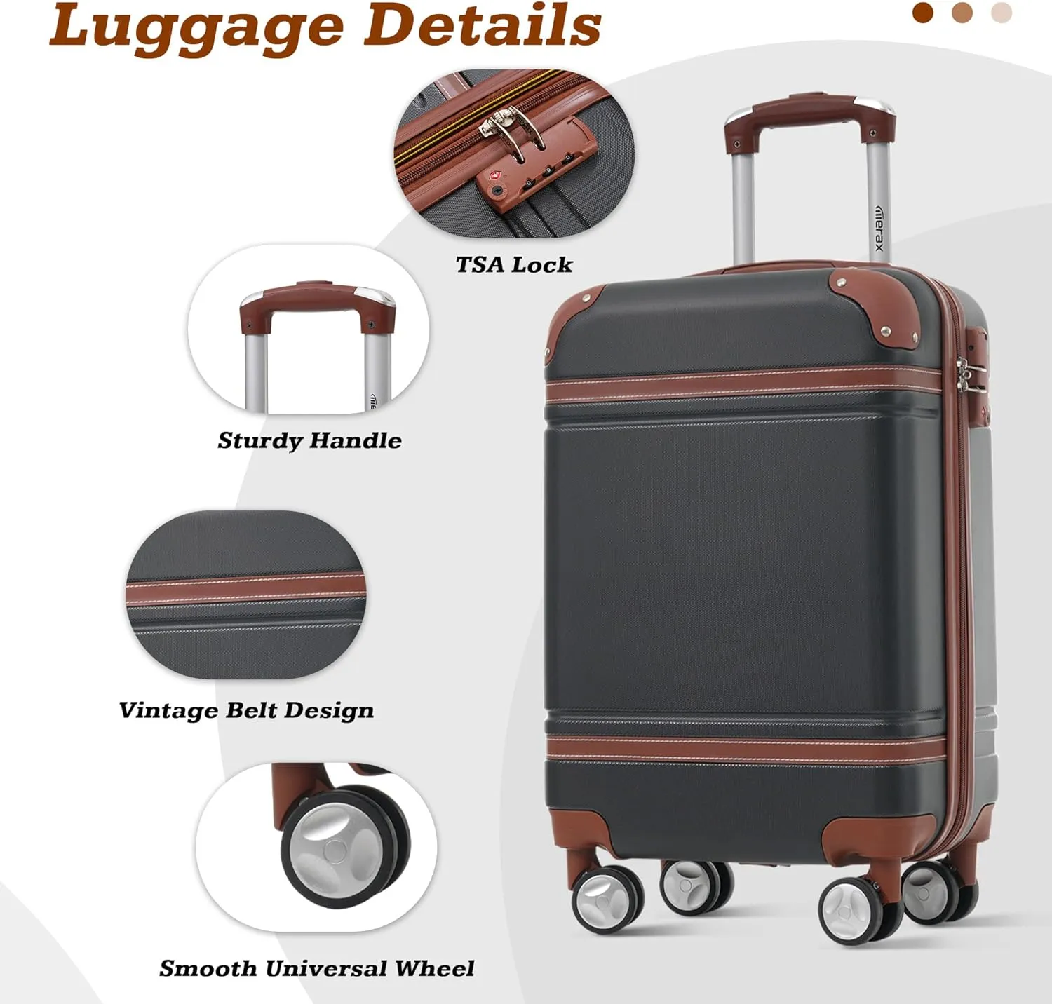 Merax Luggage Set,20 IN Hardside Suitcase with Duffel Bags,3 Piece Luggage with Spinner Wheels, Vintage Luggage with TSA Lock Lightweight,(Black)