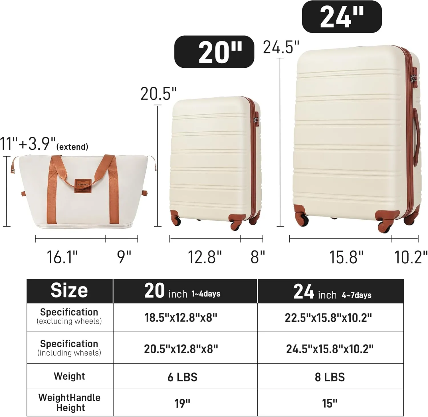 Merax Luggage Sets 2 Piece Expandable Hardside Luggage with Travel Bag Suitcase Set with Spinner Wheels(20 24 bag,Brown White-1)