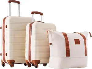 Merax Luggage Sets 2 Piece Expandable Hardside Luggage with Travel Bag Suitcase Set with Spinner Wheels(20 24 bag,Brown White-1)