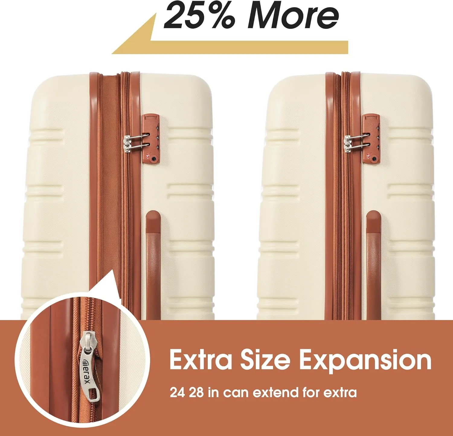 Merax Luggage Sets 2 Piece Expandable Hardside Luggage with Travel Bag Suitcase Set with Spinner Wheels(20 24 bag,Brown White-1)