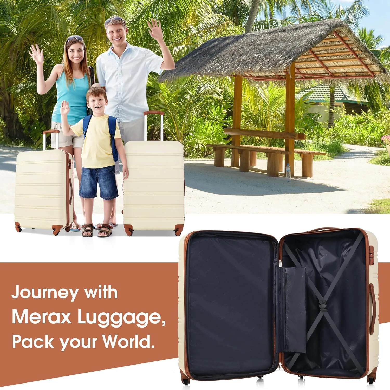 Merax Luggage Sets 2 Piece Expandable Hardside Luggage with Travel Bag Suitcase Set with Spinner Wheels(20 24 bag,Brown White-1)
