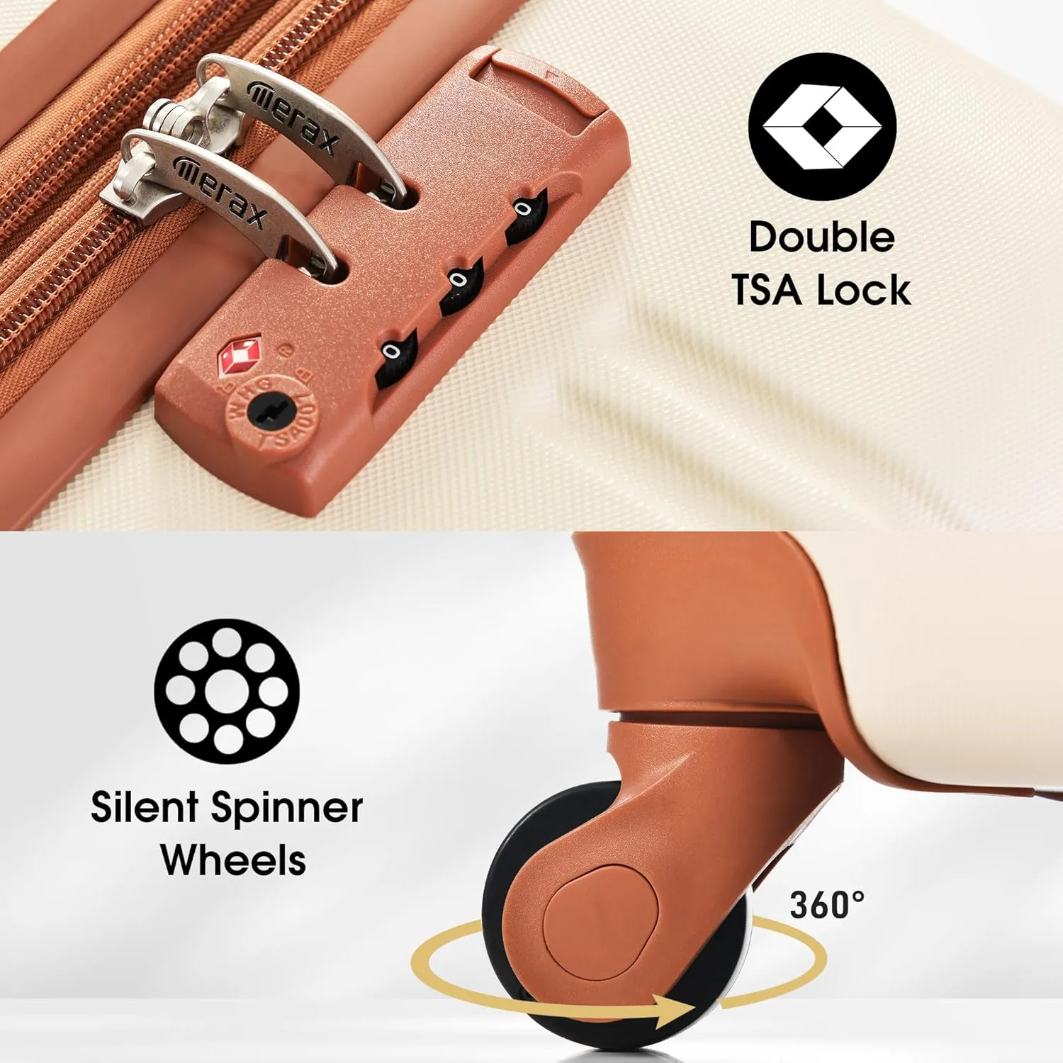 Merax Luggage Sets 2 Piece Expandable Hardside Luggage with Travel Bag Suitcase Set with Spinner Wheels(20 24 bag,Brown White-1)