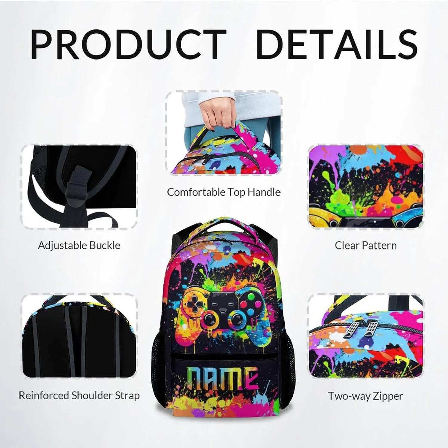 Mercuryelf Backpack for Boys - 17 Inch Gamer Bookbag for Primary Middle College - Personalized Cool Gaming Backpacks for Kids - Kids School Bag