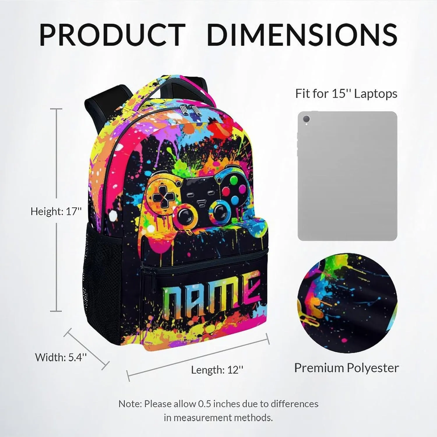 Mercuryelf Backpack for Boys - 17 Inch Gamer Bookbag for Primary Middle College - Personalized Cool Gaming Backpacks for Kids - Kids School Bag