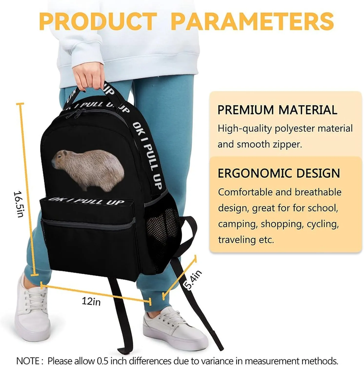 Mercuryelf Backpack for Boys Girls, 16 Inch Black Backpacks for School Travel, Cool Lightweight Bookbag for Kids
