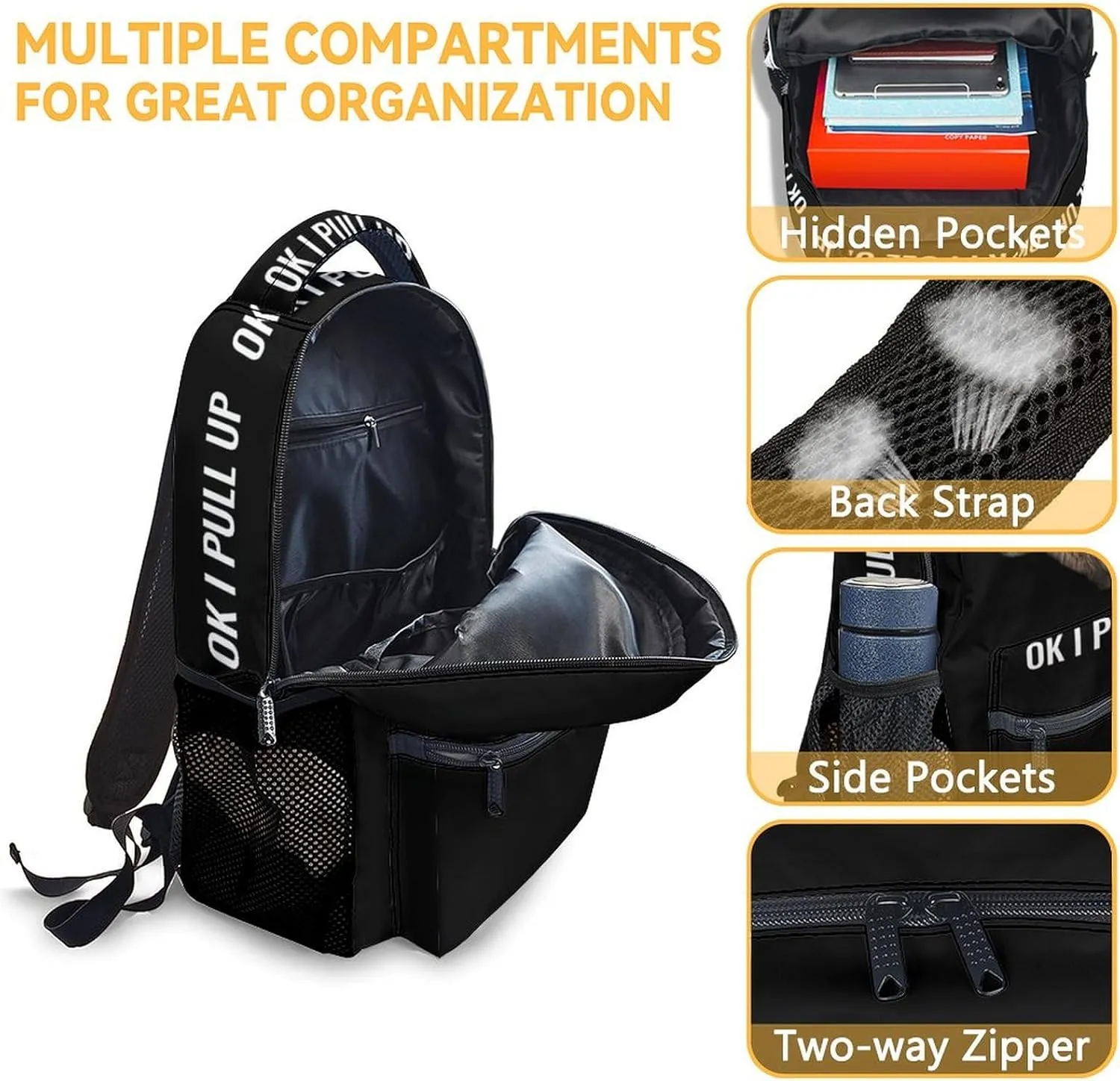 Mercuryelf Backpack for Boys Girls, 16 Inch Black Backpacks for School Travel, Cool Lightweight Bookbag for Kids