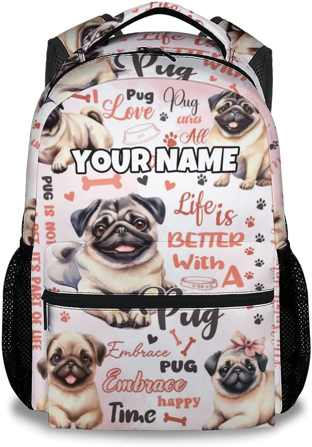 Mercuryelf Backpack for Girls - 17 Inch Pug Backpacks for School - Custom Cute Dog Bookbag for Teen Boys - Lightweight Durable School Bag