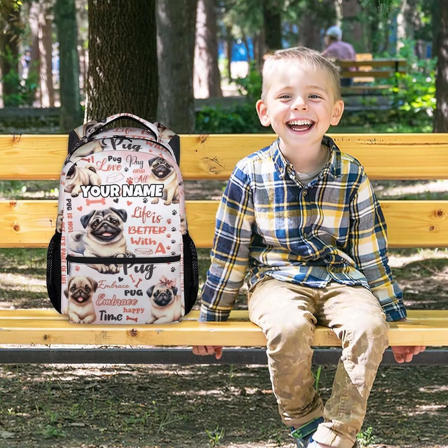 Mercuryelf Backpack for Girls - 17 Inch Pug Backpacks for School - Custom Cute Dog Bookbag for Teen Boys - Lightweight Durable School Bag