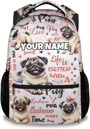 Mercuryelf Backpack for Girls - 17 Inch Pug Backpacks for School - Custom Cute Dog Bookbag for Teen Boys - Lightweight Durable School Bag