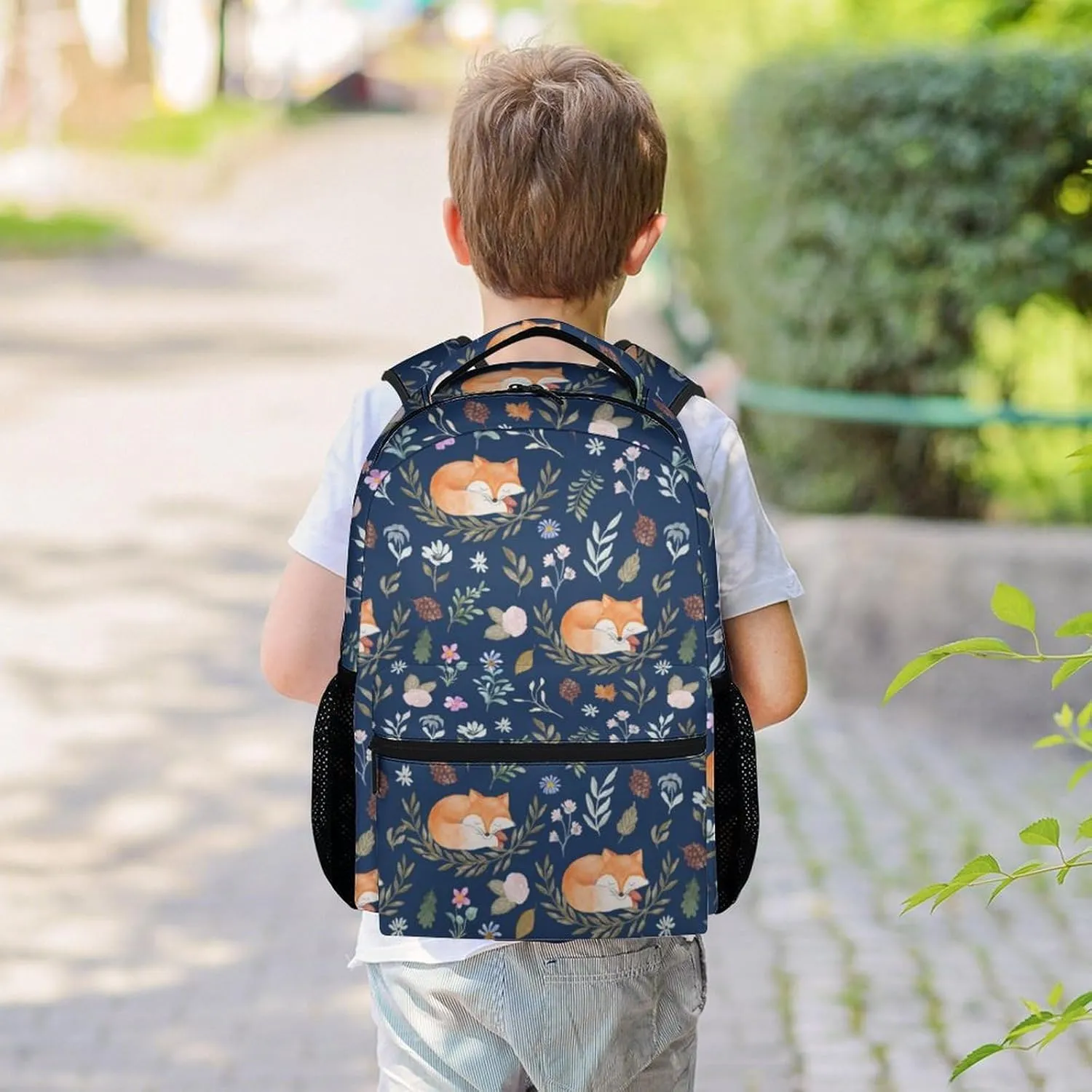 Mercuryelf Fox Backpack for Girls Boys, 16 Inch Dark Blue Backpacks for School Travel, Aesthetic Lightweight Bookbag for Kids