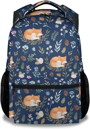 Mercuryelf Fox Backpack for Girls Boys, 16 Inch Dark Blue Backpacks for School Travel, Aesthetic Lightweight Bookbag for Kids