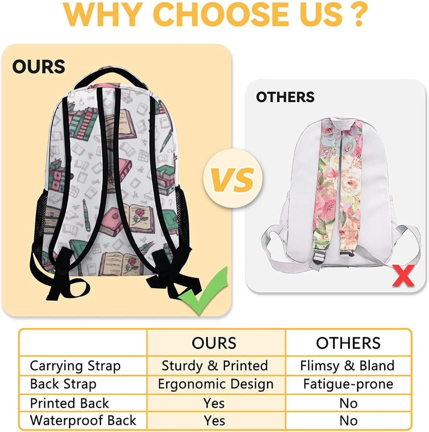 Mercuryelf Personalized Book Backpack for Girls Boys, 16 Inch Beige Backpacks for School, Fashion Lightweight Bookbag for Kids