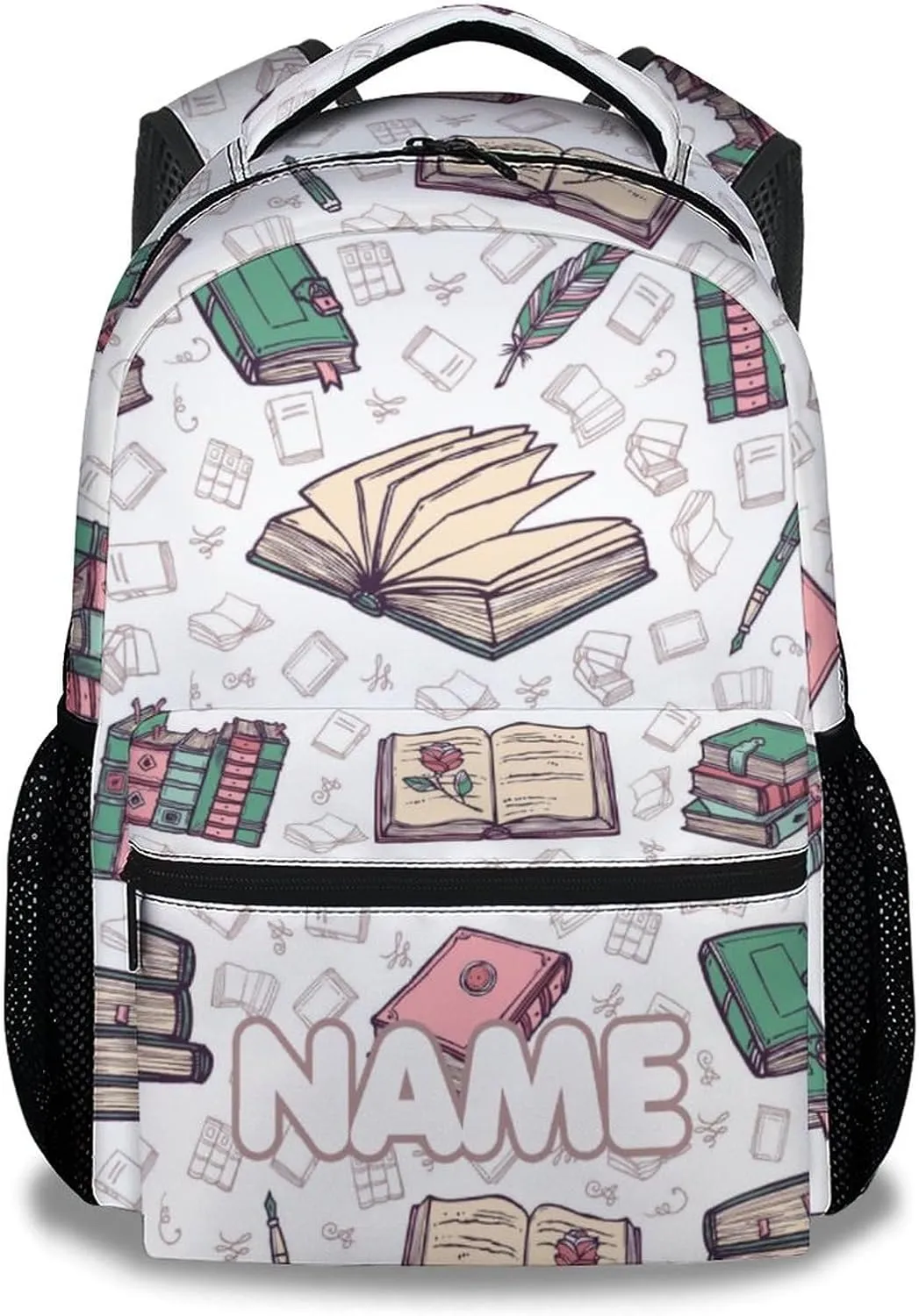 Mercuryelf Personalized Book Backpack for Girls Boys, 16 Inch Beige Backpacks for School, Fashion Lightweight Bookbag for Kids