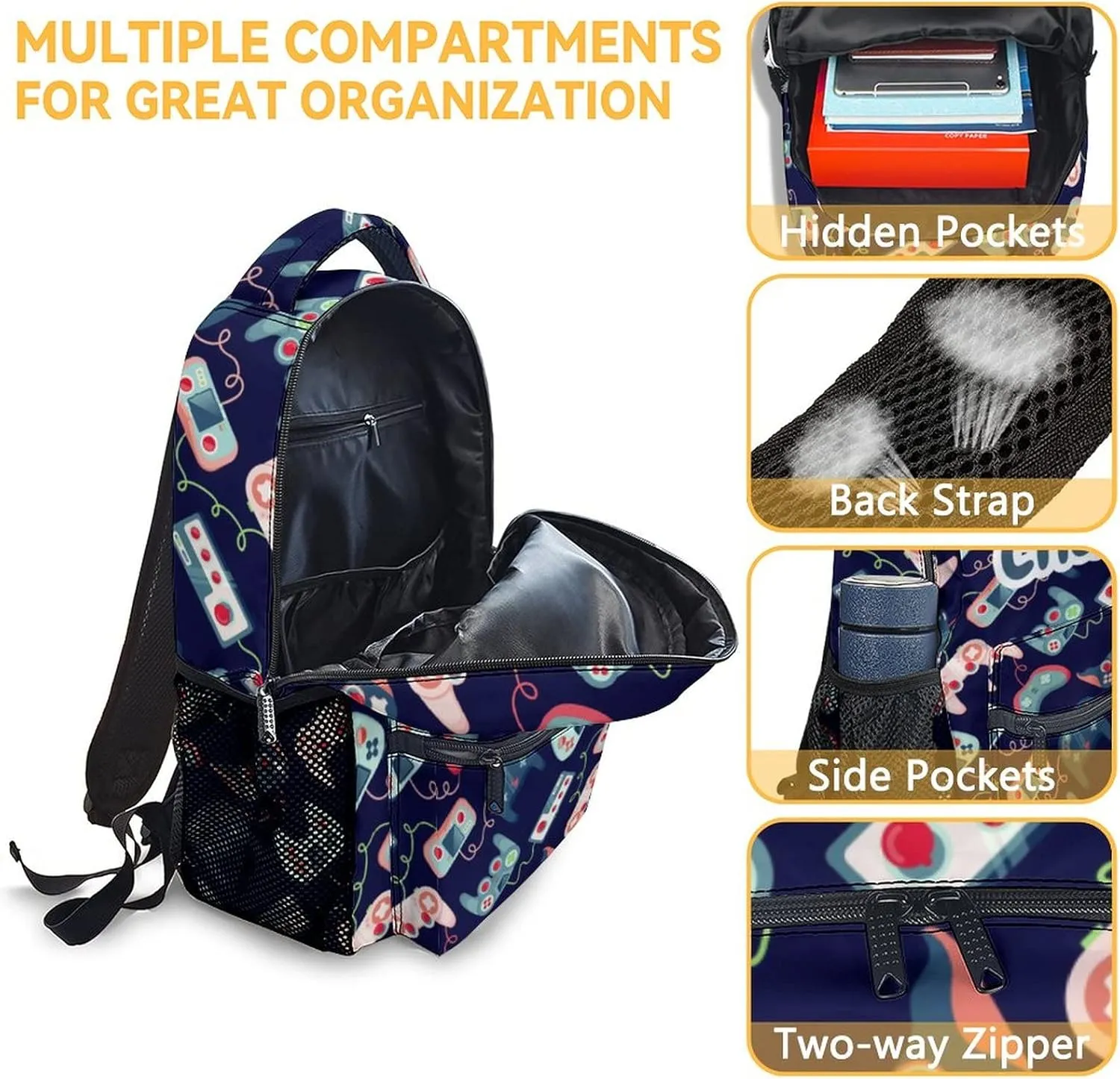 Mercuryelf Personalized Gaming Backpack for Boys Girls, 16 Inch Blue Backpacks for School Travel, Fashion Lightweight Bookbag for Kids