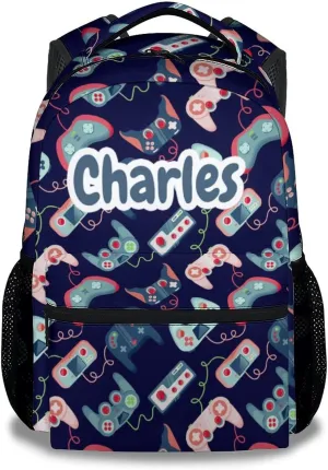 Mercuryelf Personalized Gaming Backpack for Boys Girls, 16 Inch Blue Backpacks for School Travel, Fashion Lightweight Bookbag for Kids