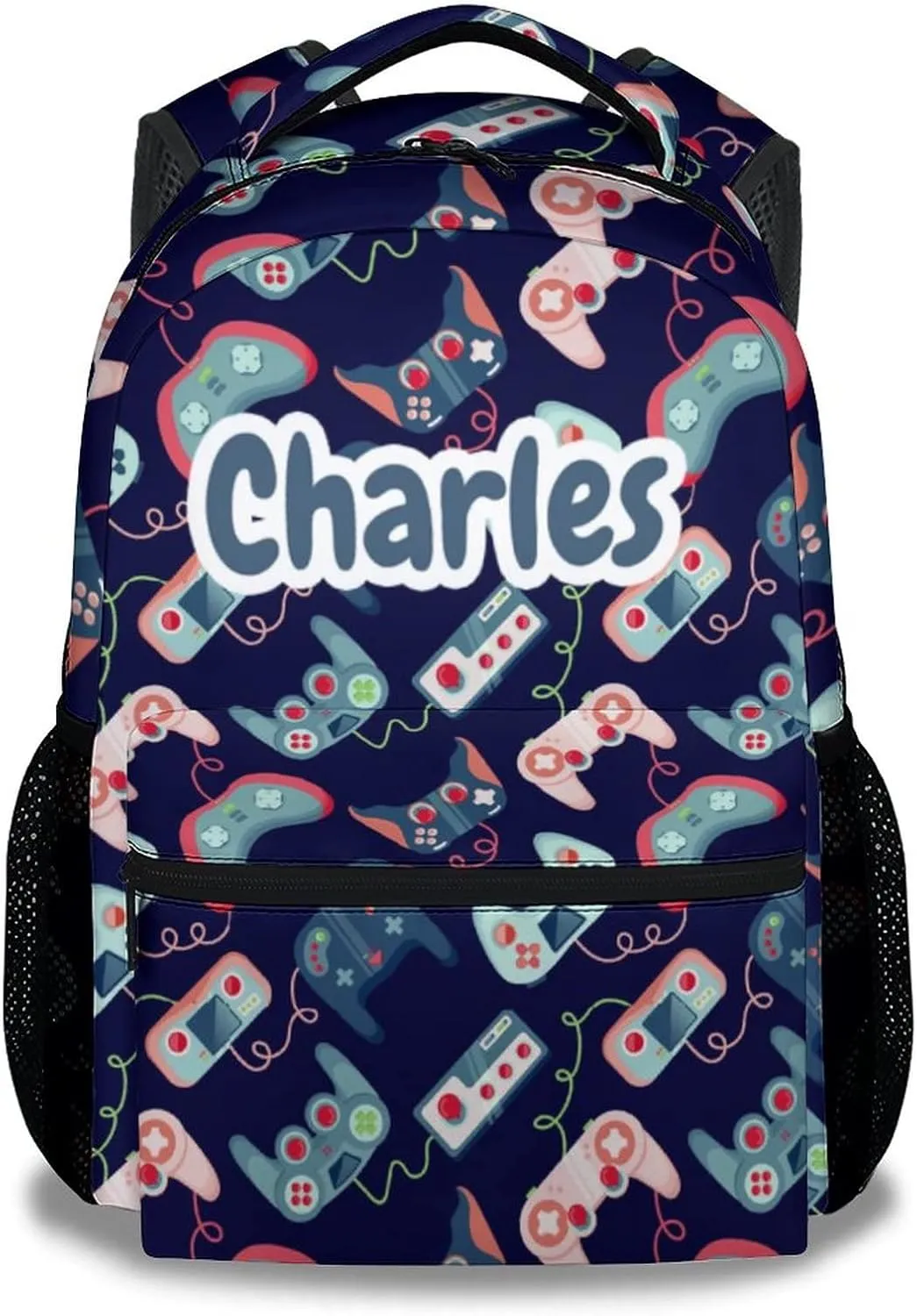 Mercuryelf Personalized Gaming Backpack for Boys Girls, 16 Inch Blue Backpacks for School Travel, Fashion Lightweight Bookbag for Kids